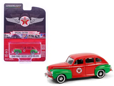 Greenlight 1948 Ford Fordor Super Deluxe "texaco" Red With Green Fenders "texaco Special Edition" Series 1 1/64