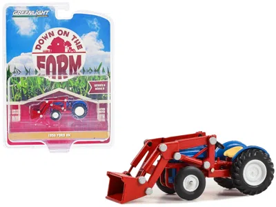 Greenlight 1950 Ford 8n Tractor With Front Loader Blue And Red "down On The Farm" Series 8 1/64 Diecast Model B