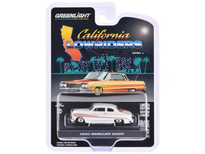 Greenlight 1950 Mercury Eight Coupe Matt White With Orange Stripes "california Lowriders" Series 6 1/64 Diecast