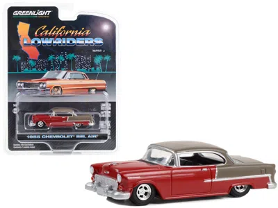 Greenlight 1955 Chevrolet Bel Air Lowrider Ruby Red And Matt Bronze "california Lowriders" Series 3 1/64 Diecas