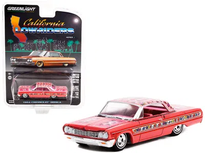 Greenlight 1964 Chevrolet Impala Lowrider Pink Metallic With Rose Graphics And Pink Interior "california Lowrid