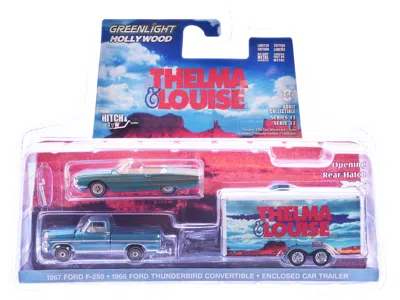 Greenlight 1966 Ford Thunderbird Convertible Blue (dust Covered) And 1967 Ford F-250 Pickup Truck Blue With Enc In Multi