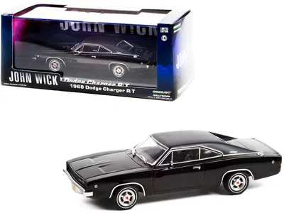 Greenlight 1968 Dodge Charger R/t Black With Black Vinyl Top "john Wick" 1/43 Diecast Model Car By