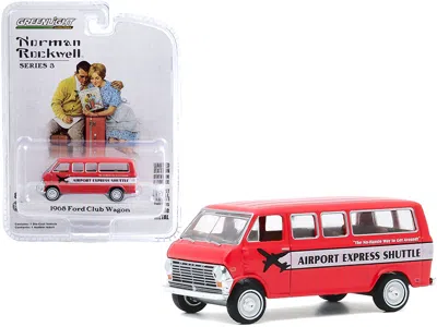 Greenlight 1968 Ford Club Wagon Bus "airport Express Shuttle" Red With White Stripe "norman Rockwell" Series 3
