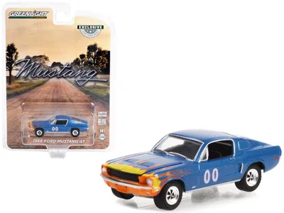 Greenlight 1968 Ford Mustang Gt Fastback #00 Blue Metallic With Flames Graphics "hobby Exclusive" Series 1/64 D