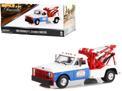 Greenlight 1969 Chevrolet C-30 Dually Wrecker Tow Truck White And Blue "hazzard County Garage" 1/18 Diecast