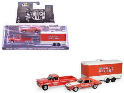 Greenlight 1969 Ford F-250 Pickup Truck Red And 1969 Chevrolet Camaro Z28 "dan Fletcher" Orange With White Hood