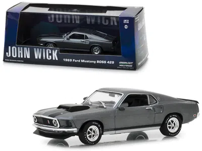 Greenlight 1969 Ford Mustang Boss 429 Gray With Black Stripes "john Wick" (2014) Movie 1/43 Diecast Model Car B