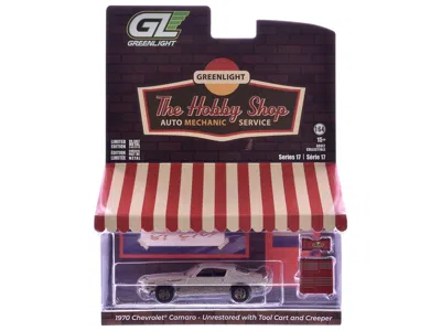 Greenlight 1970 Chevrolet Camaro Cortez Silver (unrestored) With Tool Cart And Creeper "the Hobby Shop" Series 