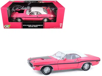 Greenlight 1970 Dodge Challenger R/t 440 Six Pack Panther Pink With Black Stripes White Top And