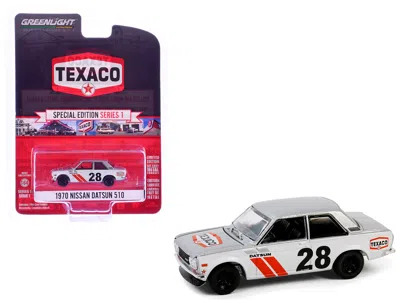 Greenlight 1970 Nissan Datsun 510 #28 "texaco" Silver Metallic And White With Red Stripes "texaco Special Editi In Gray