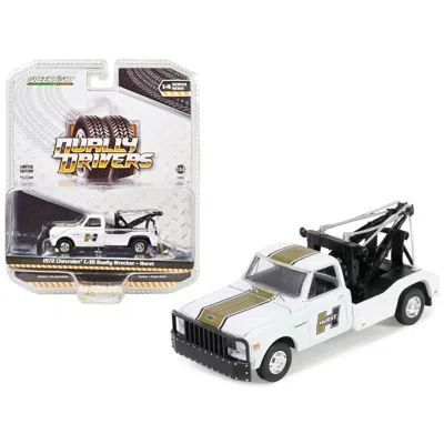 Greenlight 1972 Chevrolet C-30 Dually Wrecker Tow Truck White With Gold Stripes Hurst Dually Drivers Series 14 