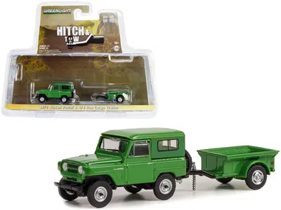 Greenlight 1972 Nissan Patrol Green With 1/4 Ton Cargo Trailer "hitch & Tow" Series 25 1/64 Diecast Model Car B