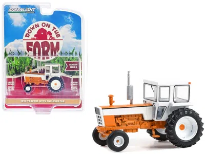 Greenlight 1973 Tractor With Enclosed Cab Orange And White "down On The Farm" Series 8 1/64 Diecast Model By Gr