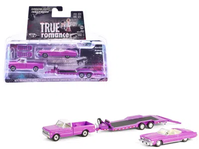 Greenlight 1974 Cadillac Eldorado Convertible Pink And 1972 Chevrolet C-30 Pickup Truck Pink With Heavy Duty Ca
