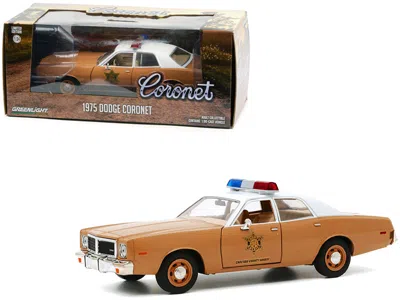 Greenlight 1975 Dodge Coronet Brown With White Top "choctaw County Sheriff" 1/24 Diecast Model Car By Greenligh