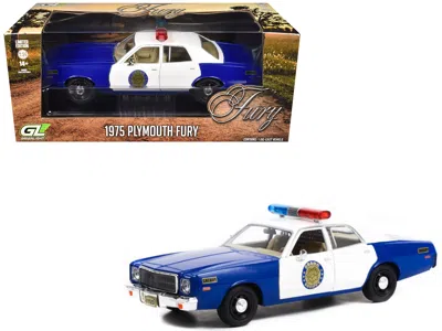 Greenlight 1975 Plymouth Fury "osage County Sheriff" Blue And White 1/24 Diecast Model Car By