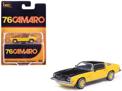 Greenlight 1976 Chevrolet Camaro Rally Sport Black And Yellow With Red Stripes 1/64 Diecast Model Car By Ixo Mo