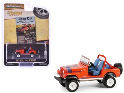 Greenlight 1979 Jeep Cj-7 Renegade Red With Blue Stripes "we Build 'em Tough Because You Play Rough" "vintage A In Orange