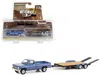 Greenlight 1981 Chevrolet C-20 Trailering Special Pickup Truck Blue With Black Stripes And Flatbed Trailer "hit In Multi
