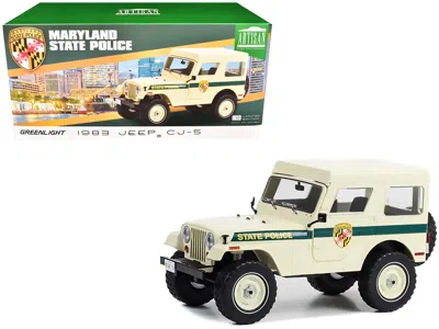 Greenlight 1983 Jeep Cj-5 Hardtop "maryland State Police" Beige With Green Stripes "artisan Collection" Series 