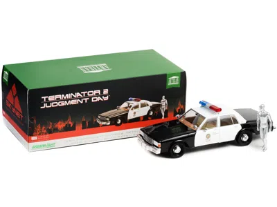 Greenlight 1987 Chevrolet Caprice Metropolitan Police Black And White With T-1000 Liquid Metal Android Diecast 