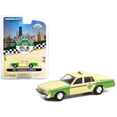 Greenlight 1987 Chevrolet Caprice Yellow & Green Chicago Checker Taxi Affl Inc Hobby Exclusive 1-64 Scale Dieca
