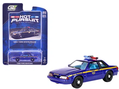 Greenlight 1988 Ford Mustang New York State Police Blue/yellow Stripes W/ Blue Interior Hot Pursuit Series 8 1/