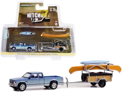 Greenlight 1988 Gmc S-15 Sierra Pickup Truck Blue Metallic And White With Stripes And Canoe Trailer And Canoe R