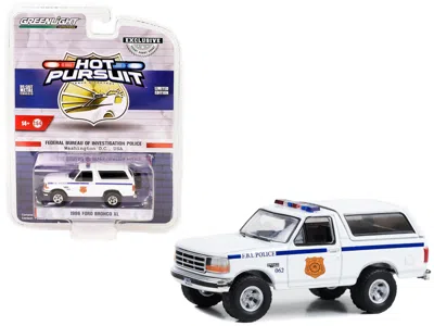 Greenlight 1996 Ford Bronco Xl White "fbi Police (federal Bureau Of Investigation Police)" "hot Pursuit" Specia