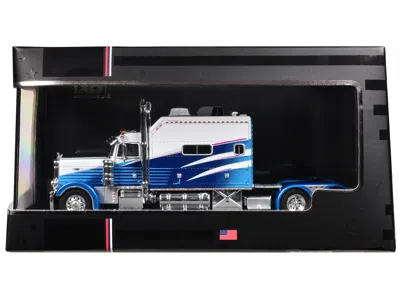 Greenlight 2002 Peterbilt 379 Truck Tractor White And Blue With Graphics 1/64 Diecast Model By Ixo Models