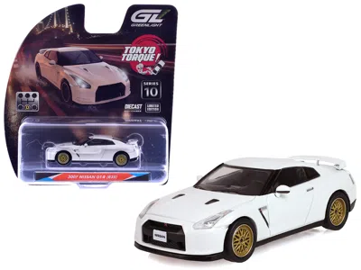 Greenlight 2007 Nissan Gt-r (r35) Pearl White With Gold Wheels "tokyo Torque" Series 10 1/64 Diecast Model Car 