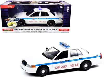 Greenlight 2008 Ford Crown Victoria Police Interceptor "caps" White With Blue Stripes "chicago Police Departmen