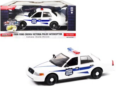 Greenlight 2008 Ford Crown Victoria Police Interceptor White With Dark Blue Stripes "indiana State Police" "hot