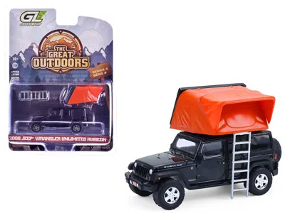 Greenlight 2008 Jeep Wrangler Unlimited Rubicon Dark Charcoal With Modern Rooftop Camper "the Great Outdoors" S