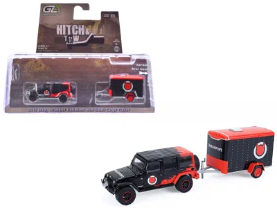 Greenlight 2012 Jeep Wrangler Unlimited "diablo Sport" Black With Red Graphics And Small Cargo Trailer "hitch &