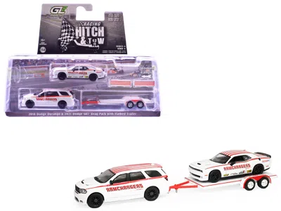 Greenlight 2018 Dodge Durango White With Red Stripes And 2021 Dodge Challenger Srt White With Red Stripes "ramc