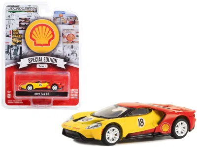 Greenlight 2019 Ford Gt #18 Yellow And Red "shell Oil" "shell Oil Special Edition" Series 1 1/64 Diecast Model
