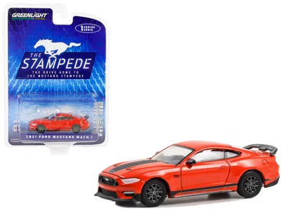 Greenlight 2021 Ford Mustang Mach 1 Race Red With Black Stripes "the Drive Home To The Mustang Stampede" Series