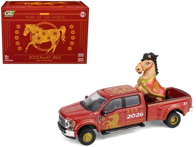 Greenlight 2022 Ford F-450 Dually Pickup Truck "chinese Zodiac 2026 Year Of The Horse" Red With Gold Graphics A