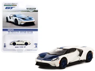 Greenlight 2022 Ford Gt "1964 Prototype Heritage Edition" White Metallic With Blue Hood And Stripe "hobby Exclu