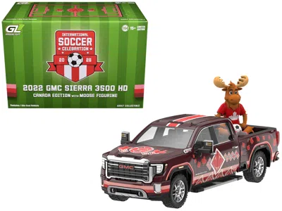 Greenlight 2022 Gmc Sierra 3500 Hd Pickup Truck Dark Red With Canadian Soccer Graphics With Moose Figure "inter