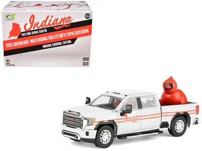 Greenlight 2022 Gmc Sierra 3500 Hd Pickup Truck "indiana Cardinals" Silver Metallic With Red Stripes And