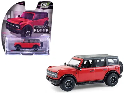 Greenlight 2024 Ford Bronco Badlands 4-door Hot Pepper Red With Gray Top "showroom Floor" Series 7 1/64 Diecast