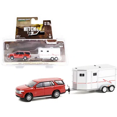 Greenlight 3.5 In. 1-64 Scale 2021 Chevrolet Tahoe Pearl Horse Trailer Hitch & Tow 23 Diecast Model Car Cherry