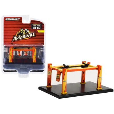 Greenlight Adjustable Four-post Lift Armorall Orange & Yellow Four-post Lifts Series 4 1-64 Diecast Model