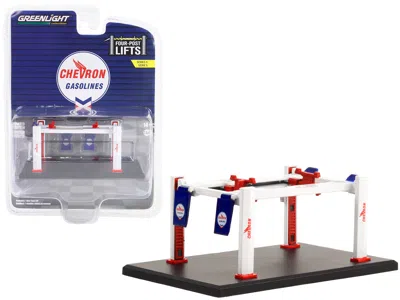 Greenlight Adjustable Four-post Lift "chevron" White And Red "four-post Lifts" Series 5 1/64 Diecast Model By G