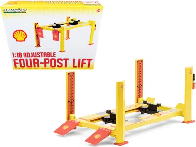 Greenlight Adjustable Four Post Lift "shell Oil" #2 For 1/18 Scale Diecast Model Cars By