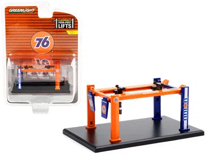 Greenlight Adjustable Four-post Lift "union 76" Orange And Blue "four-post Lifts" Series 2 1/64 Diecast Model B