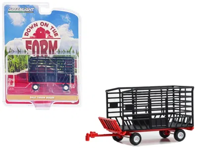 Greenlight Bale Throw Wagon Black And Red "down On The Farm" Series 8 1/64 Diecast Model By